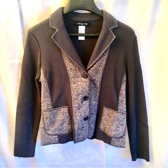 Jones NY two toned brown sweater jacket petite - Picture 2 of 9